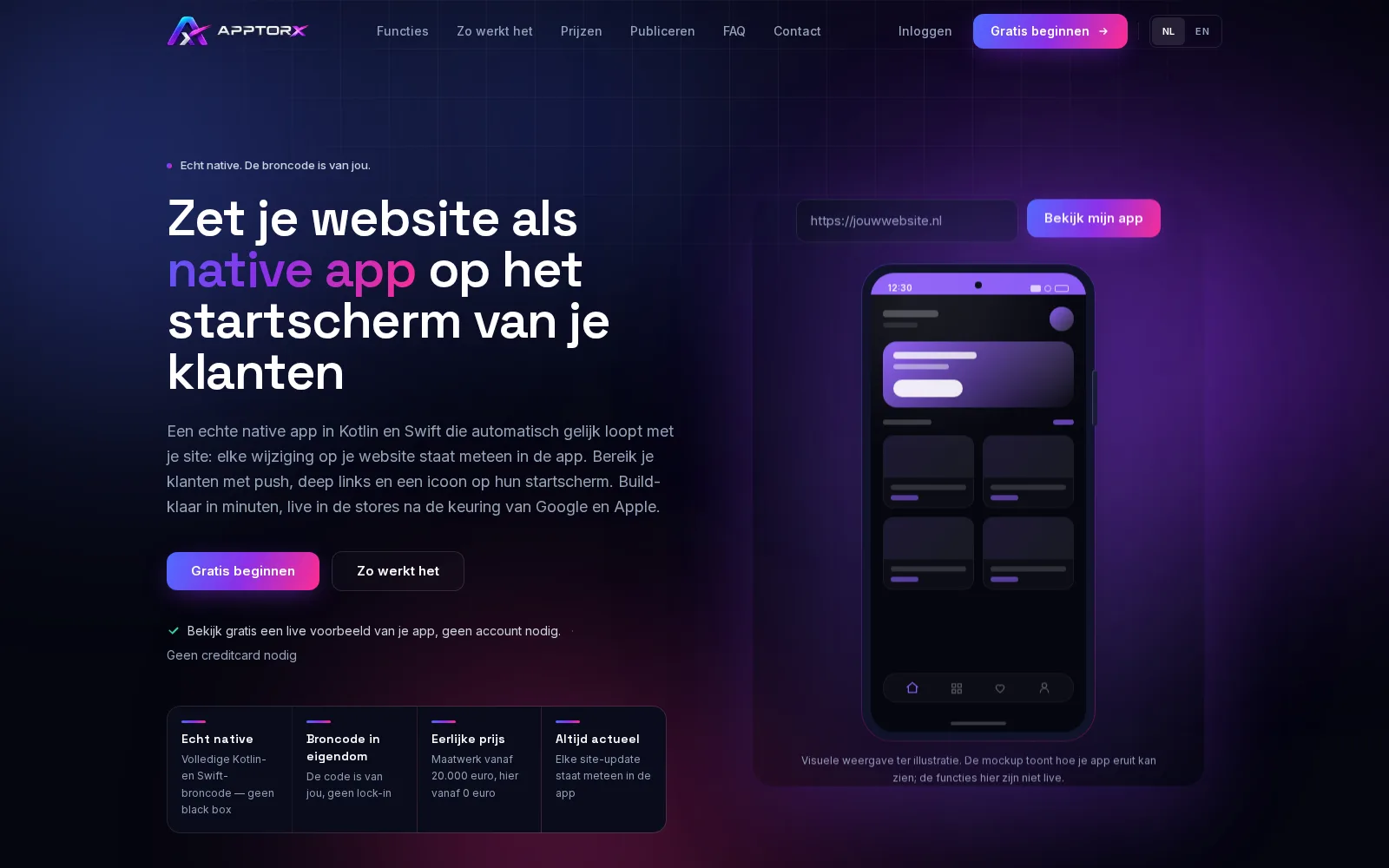 AppTorX, het door nixcape gebouwde platform dat een website omzet naar een native app